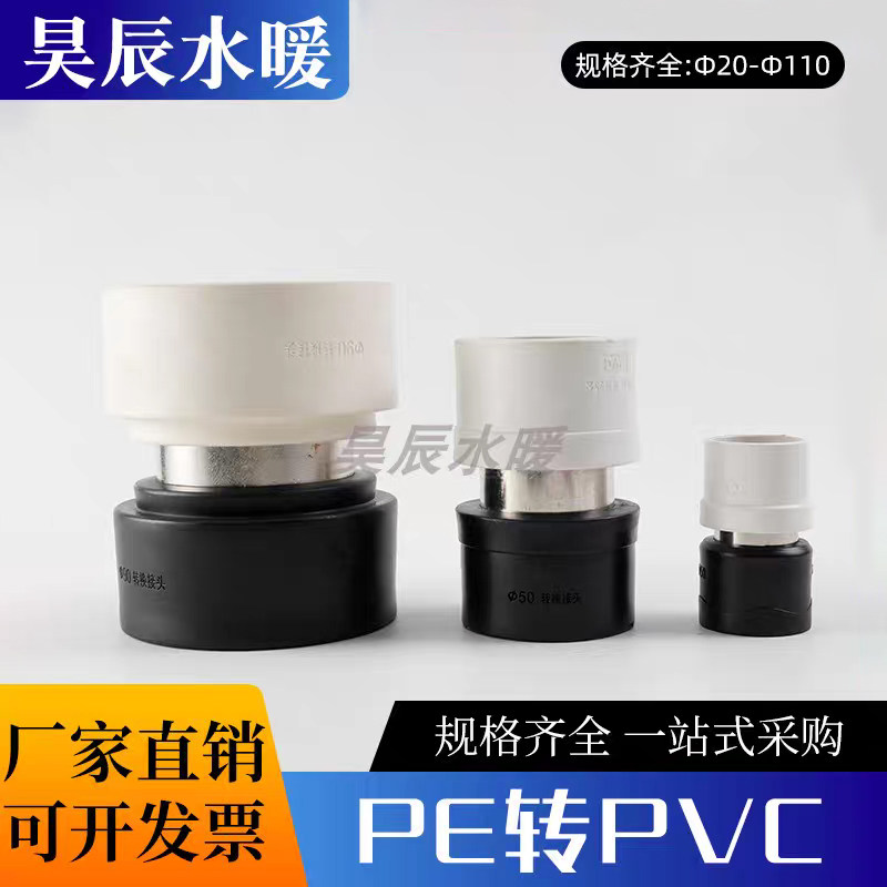 PE转PVC胶水接头32PVC胶水转PPR热熔63PE转换接头507590给水管件