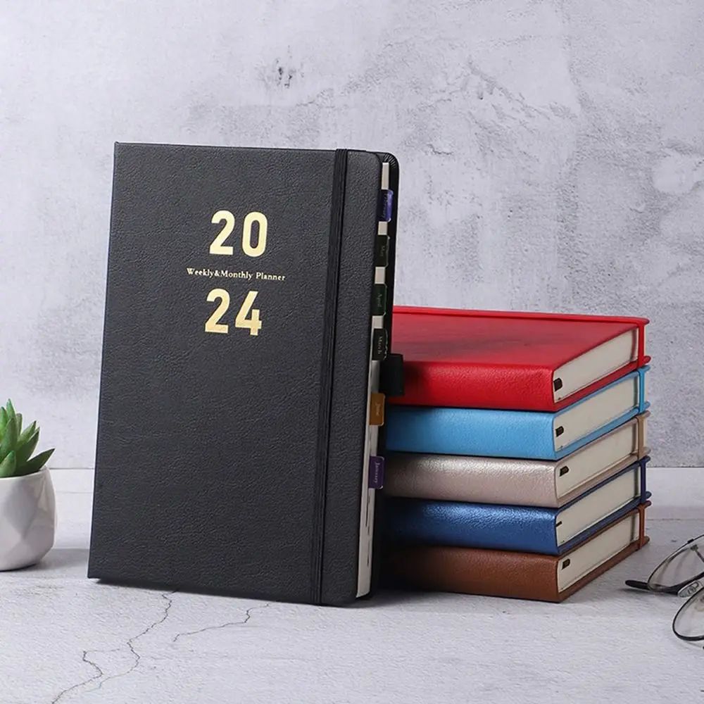 2024 Portable Agenda Book Calendar Book A5 PU Notepads Creat-封面