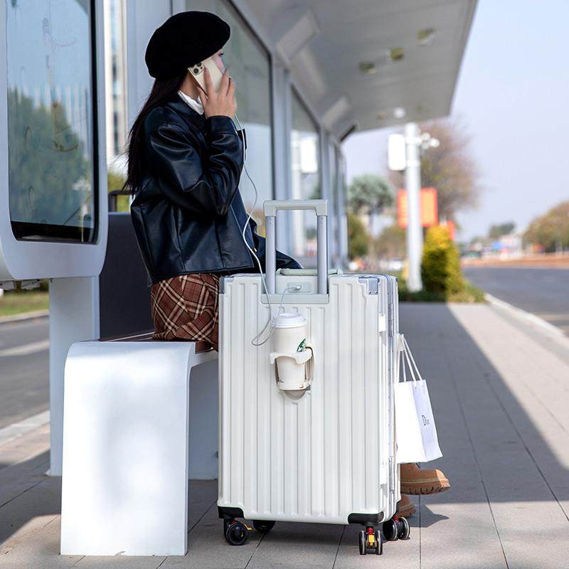 多功能行李箱水杯架拉杆箱充电铝框行李箱静音万向轮男女学生皮箱,箱包皮具/热销女包/男包,旅行箱,淘宝优惠券,粉丝福利购,淘宝优惠卷