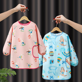 长袖 防水罩衣幼儿园美术画画儿童围裙女孩宝宝吃饭防油围兜反穿衣