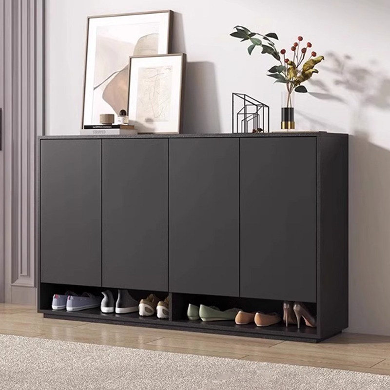 黑色入户鞋柜家用门口鞋柜玄关柜一体室内客厅超薄包安装实木鞋柜