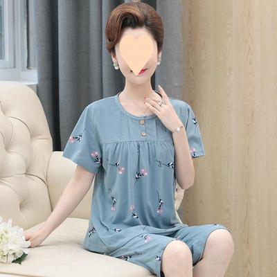 50多岁妈妈睡衣可外穿睡衣女士夏季纯棉无袖薄款宽松两件套装中
