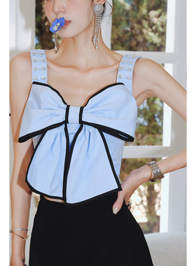 【品牌正品】MaisonWester蓝色叠褶蝴蝶结裹胸套装女短裤两件套