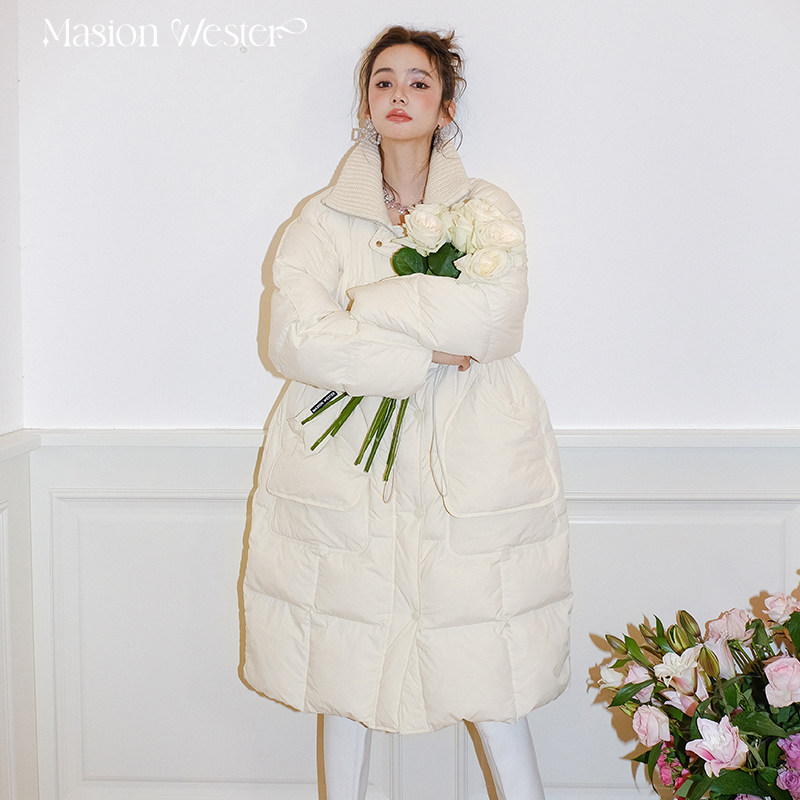 【品牌直发正品】孟子义同款MaisonWester白色长款抽绳收腰羽绒服