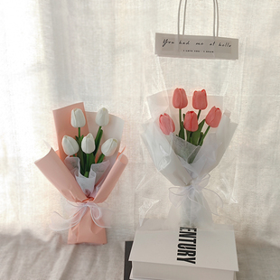 郁金香仿真花束自己包装纸鲜花diy材料包送生日礼物520七夕情人节