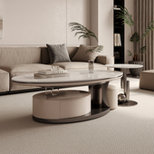 岩板轻奢石茶几现代简约家用别墅高端客厅设计师椭圆形茶几桌新款