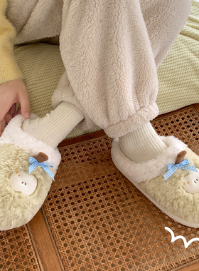 27274 家居情侣款加绒保暖防滑室内毛毛拖鞋