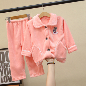 新款秋冬季儿童法兰绒加厚睡衣小女孩男童家居服宝宝女童珊瑚绒