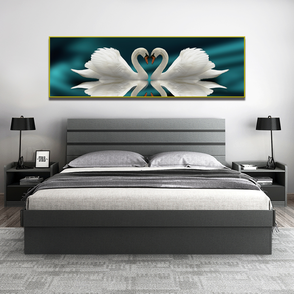 床头装饰画卧室背景墙面挂画现代简约沙发画横版有框轻奢天鹅壁画