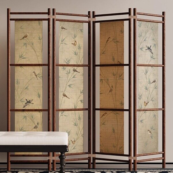 中古风杉木屏风隔断客厅入户玄关