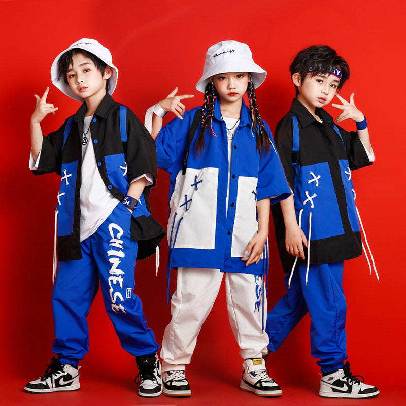 儿童街舞套装男童嘻哈潮帅气少儿hiphop演出衣服宽松女童街舞服装_虎窝淘