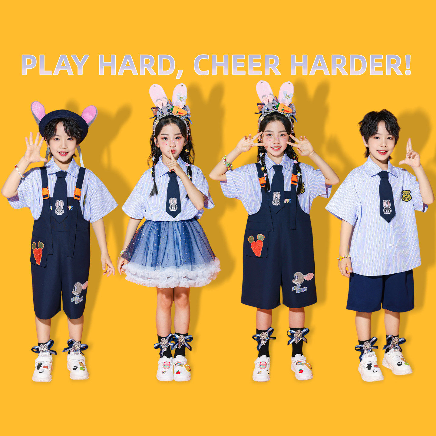 六一儿童啦啦队服装幼儿园卡通演出服背带裤纱裙表演服装小学生