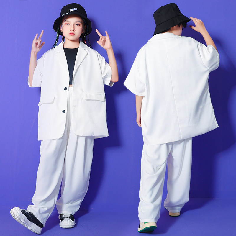 街舞儿童潮服男童嘻哈套装女童模特走秀表演服装夏季西装炸街童装