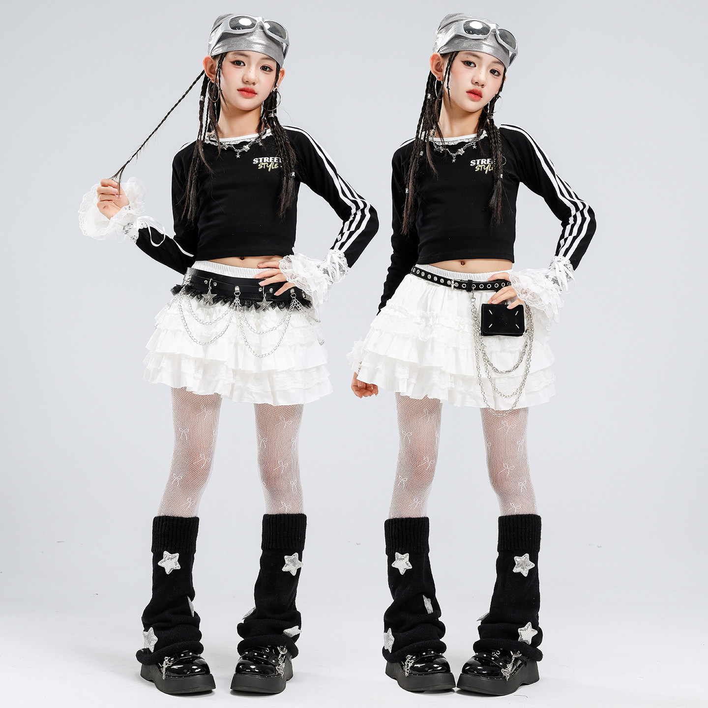 少儿爵士舞服装露脐时髦女图片