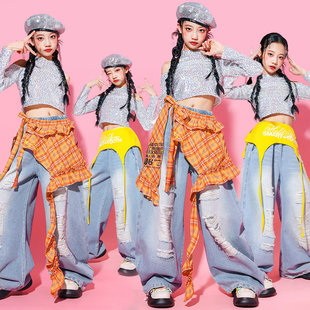 女童银色爵士舞服装少儿jazz练功服套装儿童街舞演出服女孩裤子潮