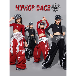 女童红色爵士舞演出服少儿jazz练功服裤子儿童街舞服装女孩上衣潮