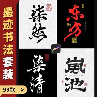 procreate书法笔刷手写有笔锋特效字体水墨毛笔墨迹古风设计笔刷