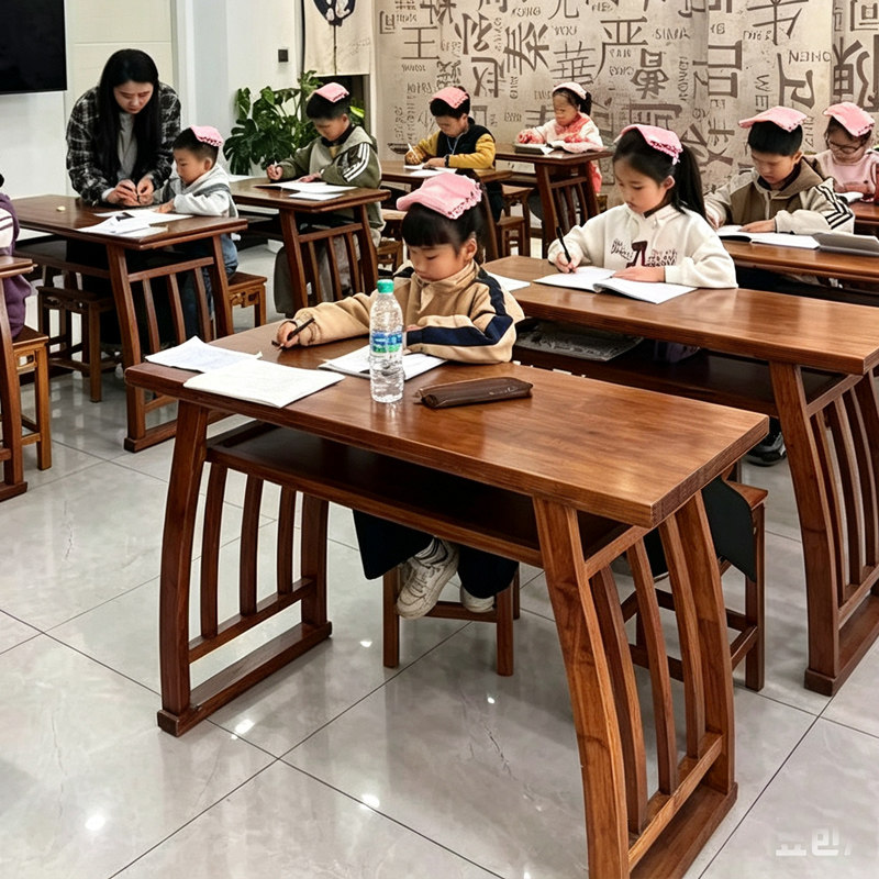 实木国学桌马鞍桌新中式教室儿童学生课桌套装教育机构围棋书法桌