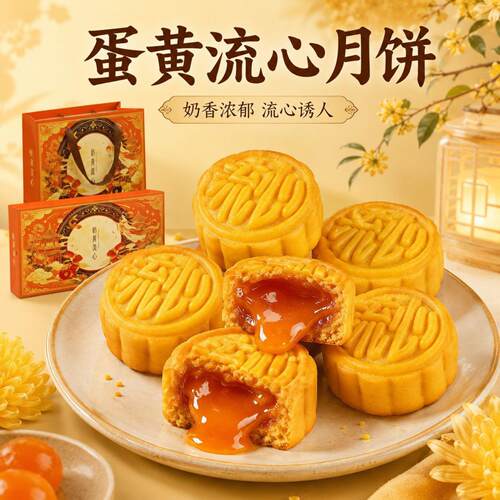 港式爆浆奶黄流心月饼礼盒