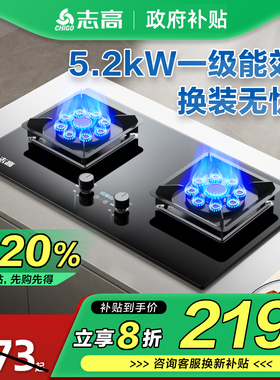 志高家用双灶猛火灶台式天然气燃气灶具液化气煤气灶嵌入式双灶炉
