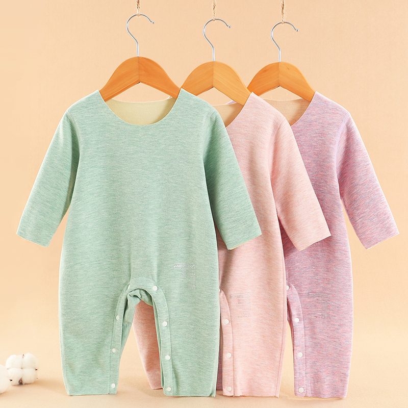 新生儿无痕德绒套头秋冬季连体衣