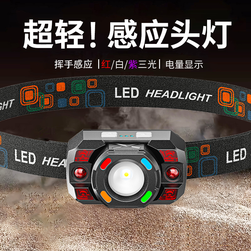 2025新款感应头灯头戴式夜钓灯强光充电超亮户外超长续航钓鱼专用