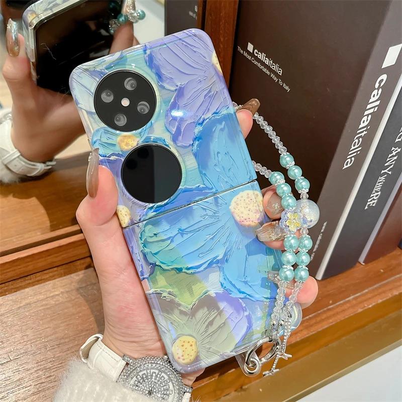 适用华为pocket2手机壳荣耀油画花purax折叠屏小米软胶手链保护套