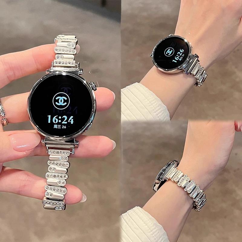 适用华为gt5手表表带Watchgt4ProGT3GT2金属不规则镶钻蝴蝶扣41mm