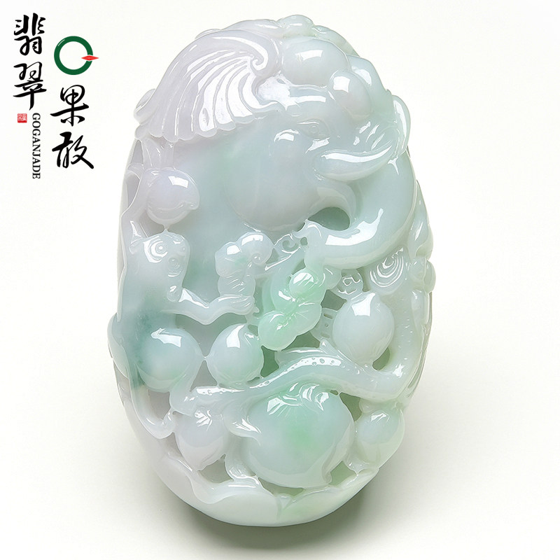 x25068果敢翡翠 飘花翡翠大象把玩手把件封候拜相手把玩