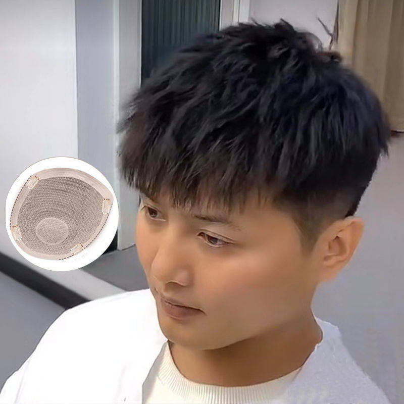 假发男短发男士钢夹烫假发韩版帅气摩根烫纹理烫男士生物头皮真发