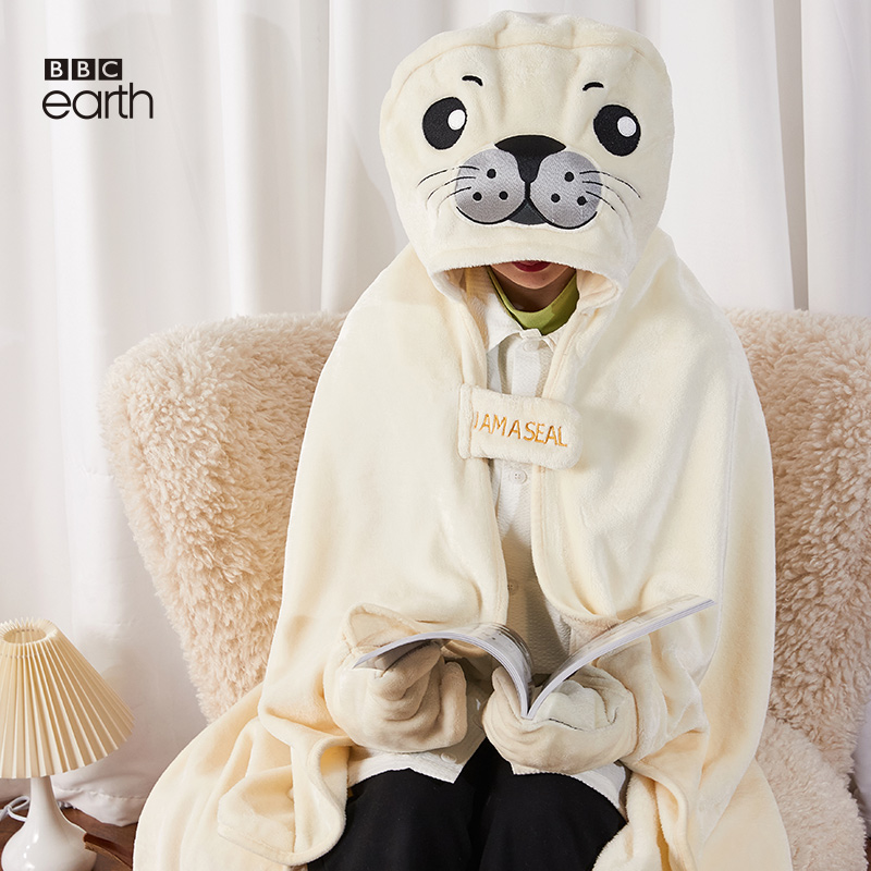 BBC Earth萌趣卡通海豹熊猫毛绒抱毯披肩毛毯空调毯礼物