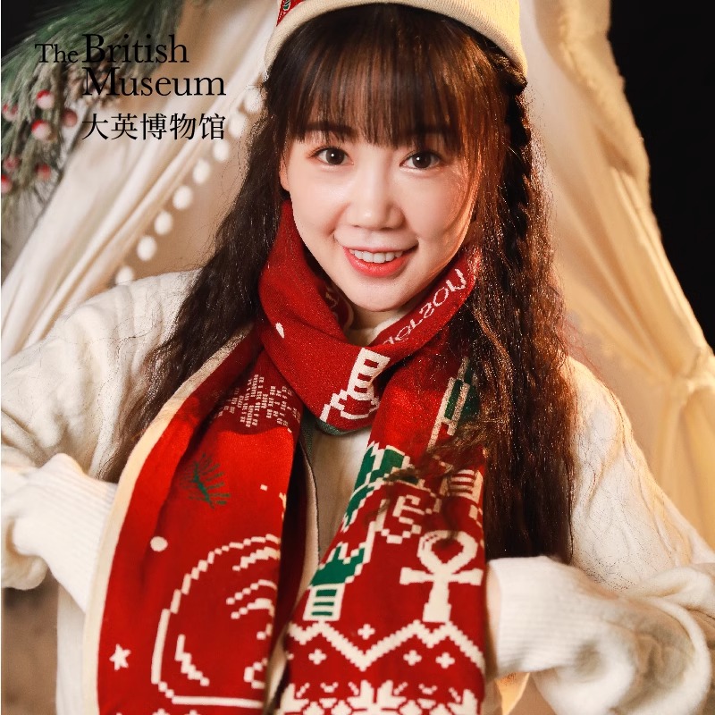 大英博物馆安德森猫提花针织围巾帽子套装新年礼盒女