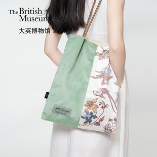 大英博物馆东方梦境国风丝绒拼色通勤时尚百搭女士轻便单肩包