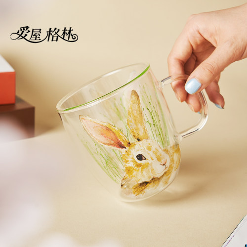 爱屋格林ins风可爱高硼硅玻璃杯隔热花茶杯咖啡杯办公室水杯