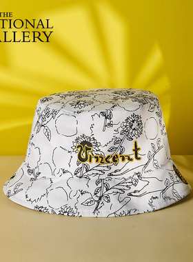 NG博物馆文创梵高向日葵刺绣印花帽子盆帽女生渔夫帽