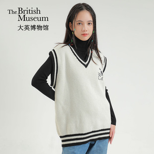 大英博物馆盖亚安德森猫学院风叠穿羊毛V领毛衣宽松马甲针织背心