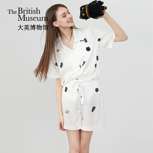 大英博物馆安德森猫冰丝短袖短裤睡衣套装家居服送女生生日礼物