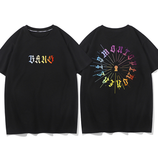 BANG钥匙孔印花T恤半袖刘聪同款衣服宽松潮流街头情侣装短袖