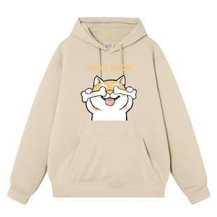 柴犬非礼勿视非礼勿闻不听不看卡通柴犬连帽套头卫衣情侣装上衣服