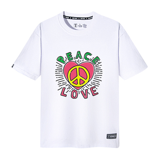 世界和平周边衣服说唱嘻哈反战爱心图案印花卡通流行短袖T恤半袖