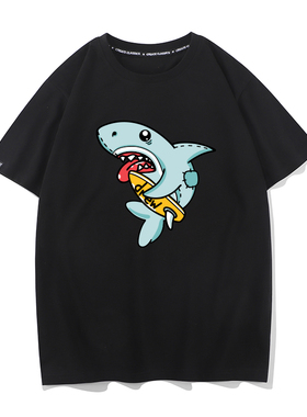 DREW短袖比伯打底衫卡通鲨鱼圆领休闲情侣T恤纯棉笑脸衣服潮