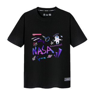 NASA短袖男纯棉宽松圆领宇航员t恤夏季港风潮牌半袖情侣休闲体恤