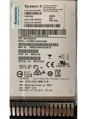 IBM 00FN389 00FN390 00FN393 400G SSD 12G X3650M5 X3850X6硬盘