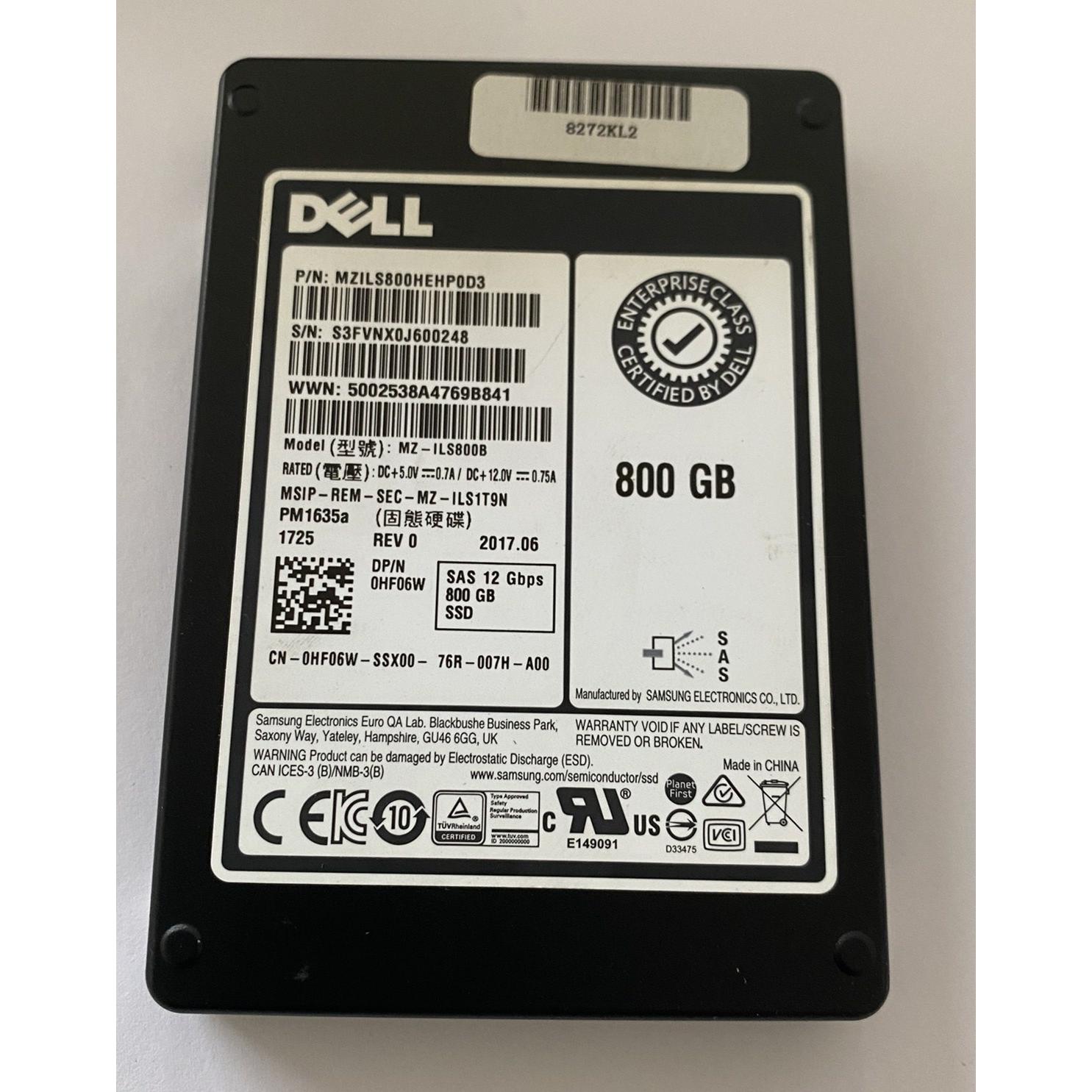 Dell/戴尔 hf06w 800g sas 12g 2.5 固态硬盘 SSD PM1635A服务器