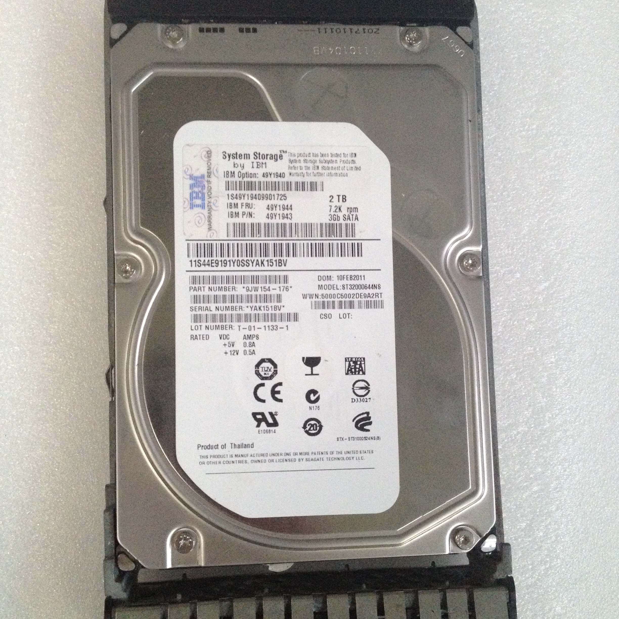 IBM 49Y1940 49Y1945 49Y1944 2TB 7.2K 3.5寸 SATA DS3400 硬盘