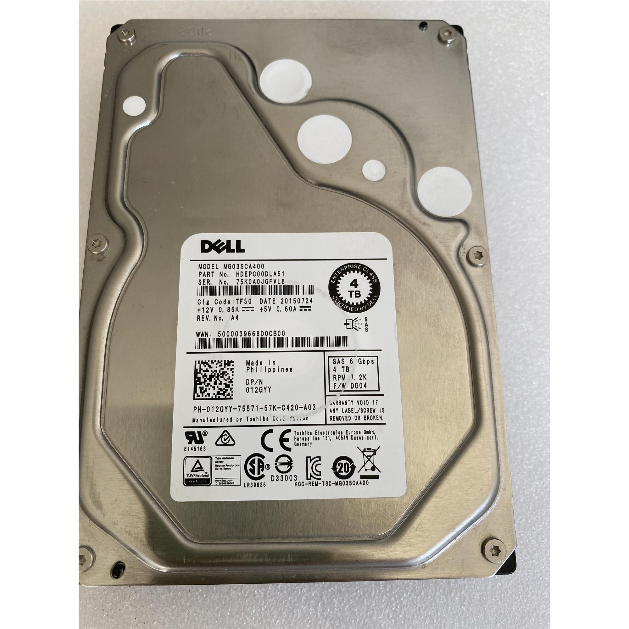 DELL/戴尔东芝 4TB SAS/NLSAS MG03SCA400服务器硬盘 012GYY 7.2K