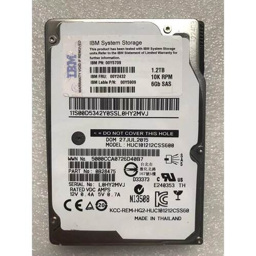 IBM 00Y2432 00Y2507 00AR010 1.2T 10K 6GSAS 2.5 V3700硬盘