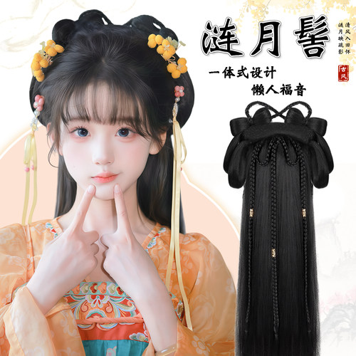 古风假发汉服一体式全套头饰古装懒人蝴蝶结盘发髻日常垫发包造型