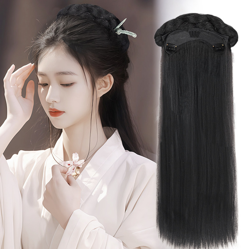 古装汉服假发一体式懒人发箍日常全头套盘发发髻古风明制垫发包图片