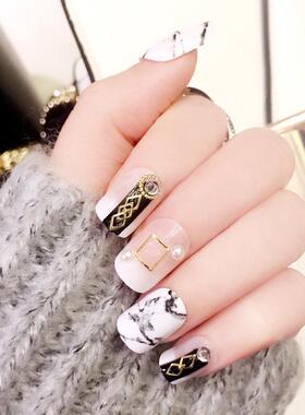 穿戴甲成品小清新美甲大理石纹简约纯欲指甲贴片美甲贴片C66